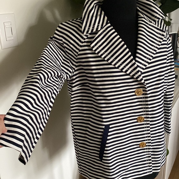 Tommy Hilfiger New Blue White Striped Pea Coat Sailors Jacket Blazer - Picture 8 of 15